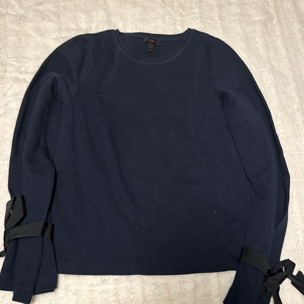 Navy Sweater with Bow Detail on sleeve